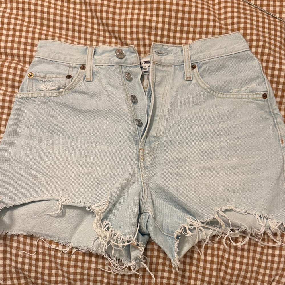 Re/done Light Blue Distressed Denim Shorts